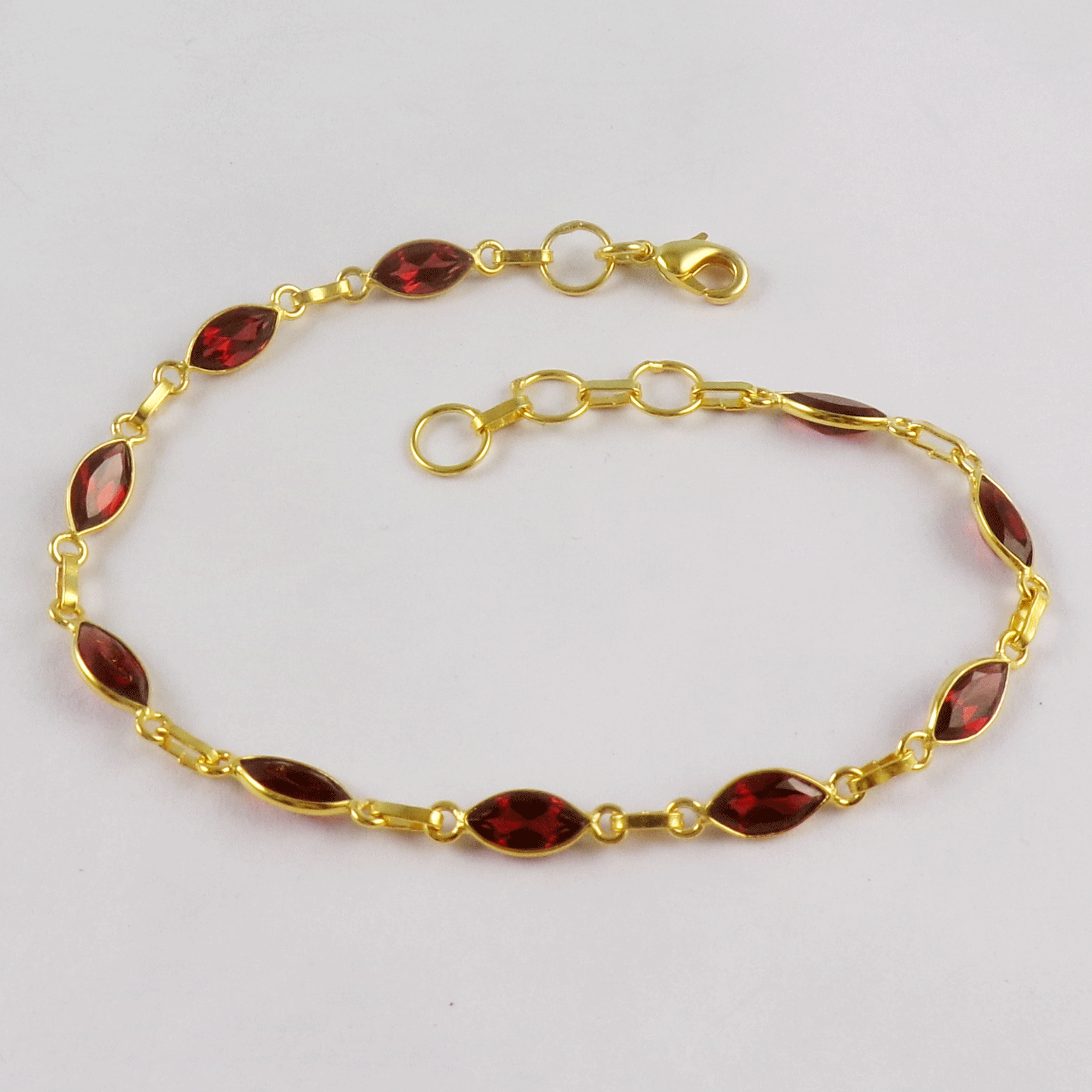 Attractive Garnet Brass Bracelet O - BZB999 18K Gold Plated Cut Marquise Shape 4x6mm Bezel Setting Brass Bracelet